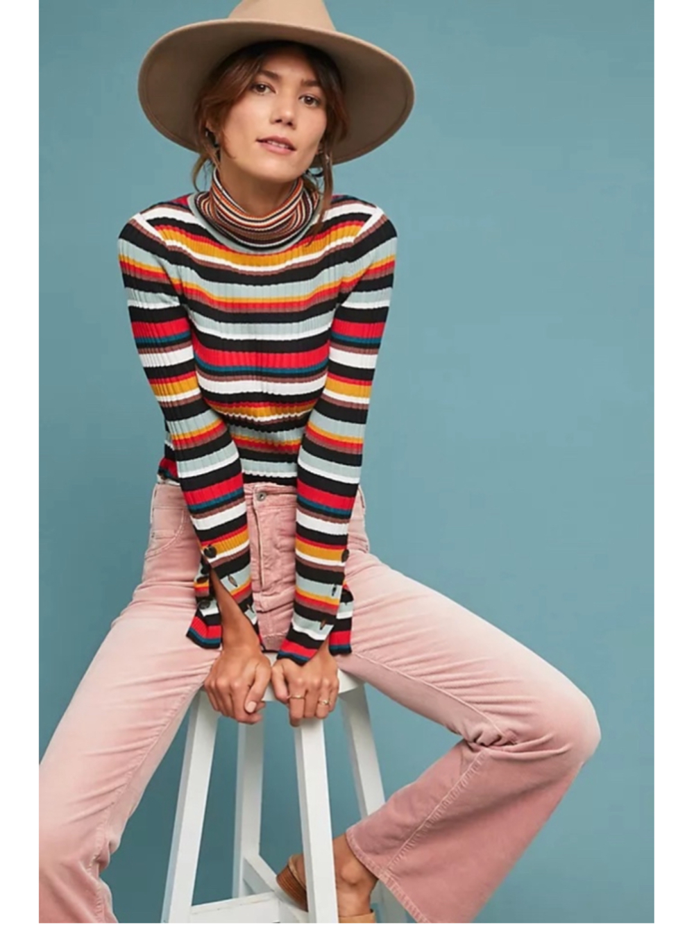 Women's Moth Anthropologie Striped Ribbed Turtleneck Sweater Size S